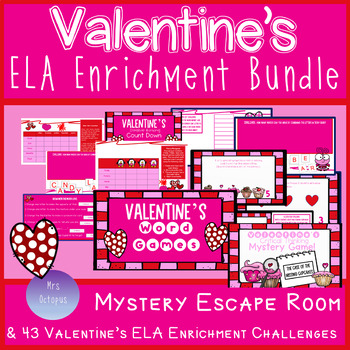 Preview of Valentine's Day ELA Enrichment Bundle Word Games & Critical Thinking Escape Room