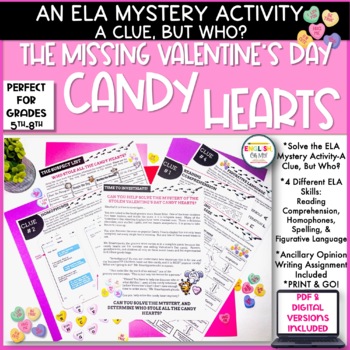 Preview of Valentine's Day ELA Mystery-Who Stole the Candy Hearts?