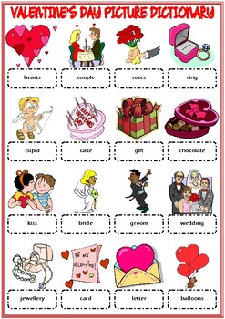 Preview of Valentine's Day ESL Picture Dictionary Worksheet For Kids
