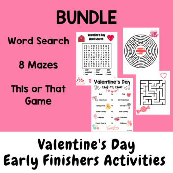 Preview of Valentine's Day Early Finishers BUNDLE | Color By Number, Word Search, Mazes