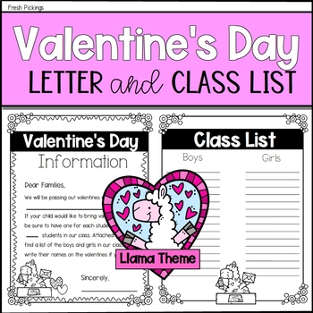 Preview of Valentine's Day Editable Parent Letter and Class List (Llama Theme)