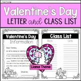 Valentine's Day Editable Parent Letter and Class List (Lla