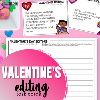 Preview of Valentine's Day Editing Sentences: February Proofreading Activity Task Cards 