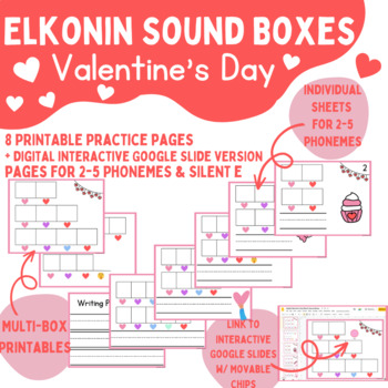 Preview of Valentine's Day Elkonin Sound Box Printables w/ Bonus Digital Interactive Slides