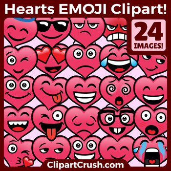 Preview of Valentine’s Day Emojs Clipart Faces. Cute Cartoon Heart Emoji Emotions Clip Art