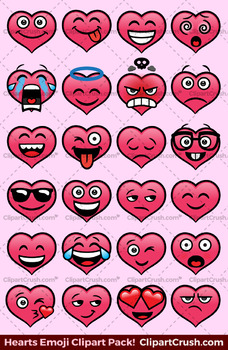 Valentine\'s Day Emojs Clipart Faces. Cute Cartoon Heart Emoji ...