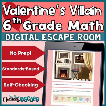 Preview of 6th Grade Valentine's Day Math Activity No Prep Digital Escape Room Game