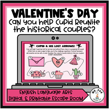 Preview of Valentine's Day Escape Room ELA & History Reading Comprehension Activities