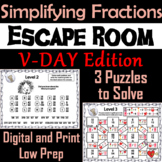 Valentine's Day Escape Room Math: Simplifying Fractions 4t