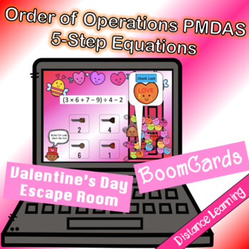 Preview of Valentine's Day Escape Room Order of Operations (5-Steps) PEMDAS | Boom Cards