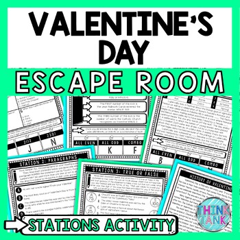 Preview of Valentine's Day Escape Room Stations - Reading Comprehension Activity