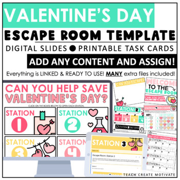 Preview of Valentine's Day Escape Room Editable Template - Activities - Digital & Printable