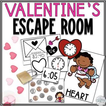 Preview of Valentine's Day Escape Room - Valentine's Day Math - Telling Time - Money