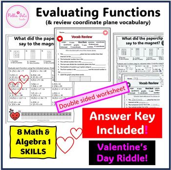 Preview of Valentine's Day Evaluating Functions and Coordinate Plane Vocabulary Review