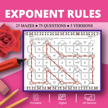 Preview of Valentine's Day: Exponent Rules Maze Activity