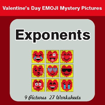 Valentine's Day: Exponents - Color-By-Number Math Mystery Pictures