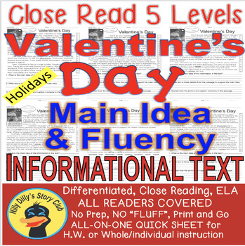Preview of Valentine's Day FACTS 5 Levels Differentiated Close Read Main Idea & Fluency