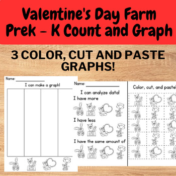 Preview of Valentine’s Day Farm Animal Color and Count preK - K Valentine’s math activity