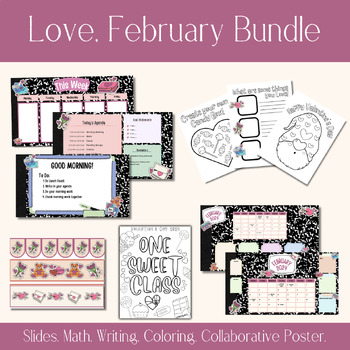 Preview of Valentine's Day & February Classroom Theme Slides, Boarders, Handouts, Wallpaper