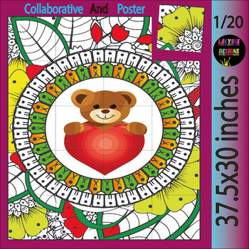 Preview of Valentine's Day February Craft Activity Collaborative Coloring Poster / Bear