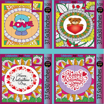 Preview of Valentine's Day February Craft Activity Collaborative Coloring Poster Bundle