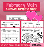 Valentine's Day February Math for 1st Grade - NO PREP Packet