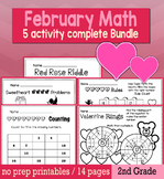 Valentine's Day February Math for 2nd Grade - NO PREP Packet