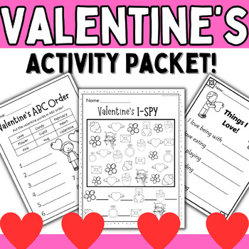 Preview of Valentine's Day February Packet Writing Activities Literacy Math No Prep Kinder