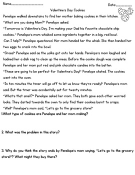Preview of Valentine's Day Fiction Reading & Comprehension Questions