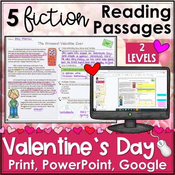 Preview of Valentine's Day Fiction Reading Comprehension Passages