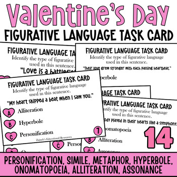 Preview of Valentine's Day Figurative Language Assignments Task Cards ELA