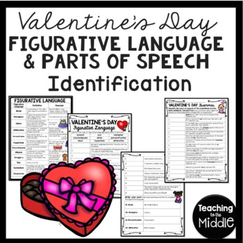 Preview of Valentine's Day Figurative Language & Grammar Identification Worksheet; February