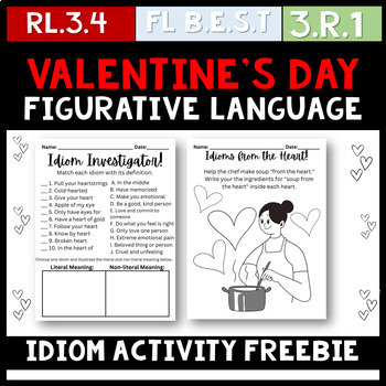 Preview of Valentine’s Day Figurative Language Skill Review No Prep Idiom Activity February