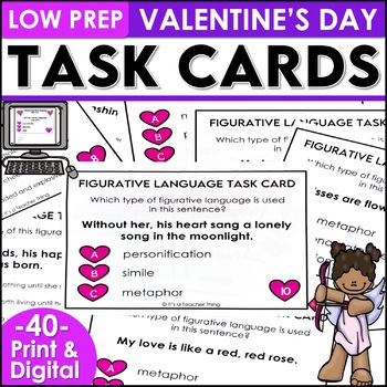 Preview of Valentine's Day Figurative Language Task Cards Print and Digital Bundle
