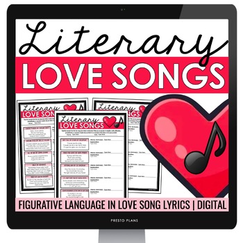 Preview of Valentine's Day Figurative Language in Love Songs - Lyrics Assignments - Digital