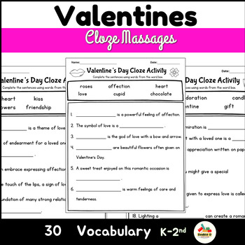 Preview of Valentine's Day Activities Fill in the Blank-Cloze Sentences-K-2nd MorningWork