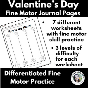 Preview of Valentine's Day Fine Motor Journal Worksheets for Preschool, Pre-K, SPED