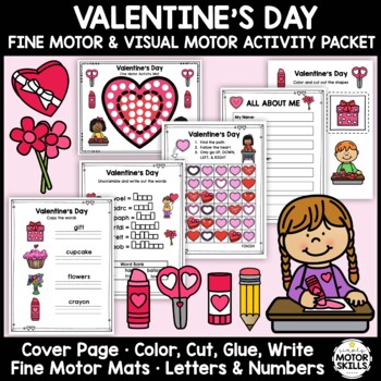 Preview of Valentine's Day • Fine Motor & Visual Motor • Color, Write, Cut, Glue • February