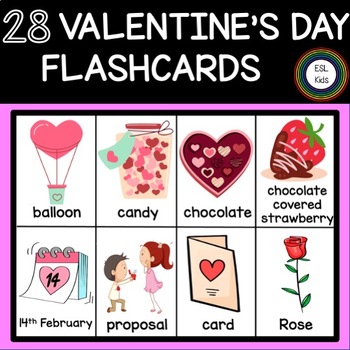 Preview of Valentine's Day Flashcards - Set of 28 Coloured Images ESL, Pre-K to Yr 3