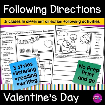 Preview of Following Directions Coloring for Listening Comprehension Skills Valentine's Day