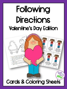 Preview of Valentine's Day Following Directions Cards & Coloring Sheets