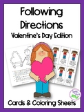 Valentine's Day Following Directions Cards & Coloring Sheets