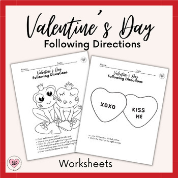 Preview of Valentine's Day Following Directions Worksheets for Speech Therapy