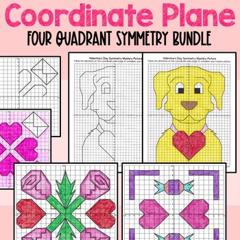 Preview of Valentine's Day Four Quadrant Symmetry Bundle | Coordinate Plane Graphing