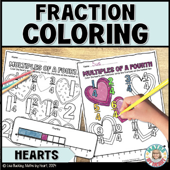 Preview of Valentine's Day Fraction Coloring | Practice & Number lines | 3rd Grade