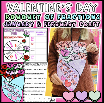 Preview of Valentine's Day Fraction Craft Grades 2-4, Winter, February Math, Bulletin Board