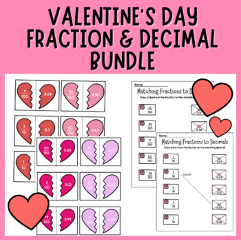 Preview of Valentine's Day Fraction & Decimal Bundle - Intermediate Math Center Worksheets