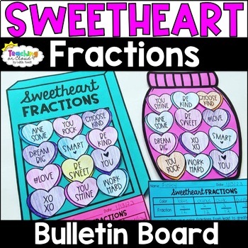 Preview of Valentine's Day Fraction Math Craft Bulletin Board Candy Heart Math Graph