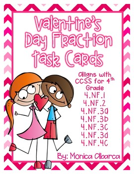 Preview of Valentine's Day Fraction Math Task Cards for 4th Grade