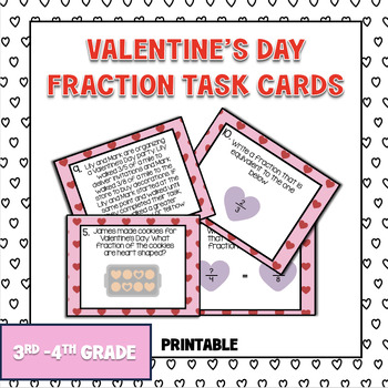 Preview of Valentine's Day Fraction Task Cards | Math Center Activity